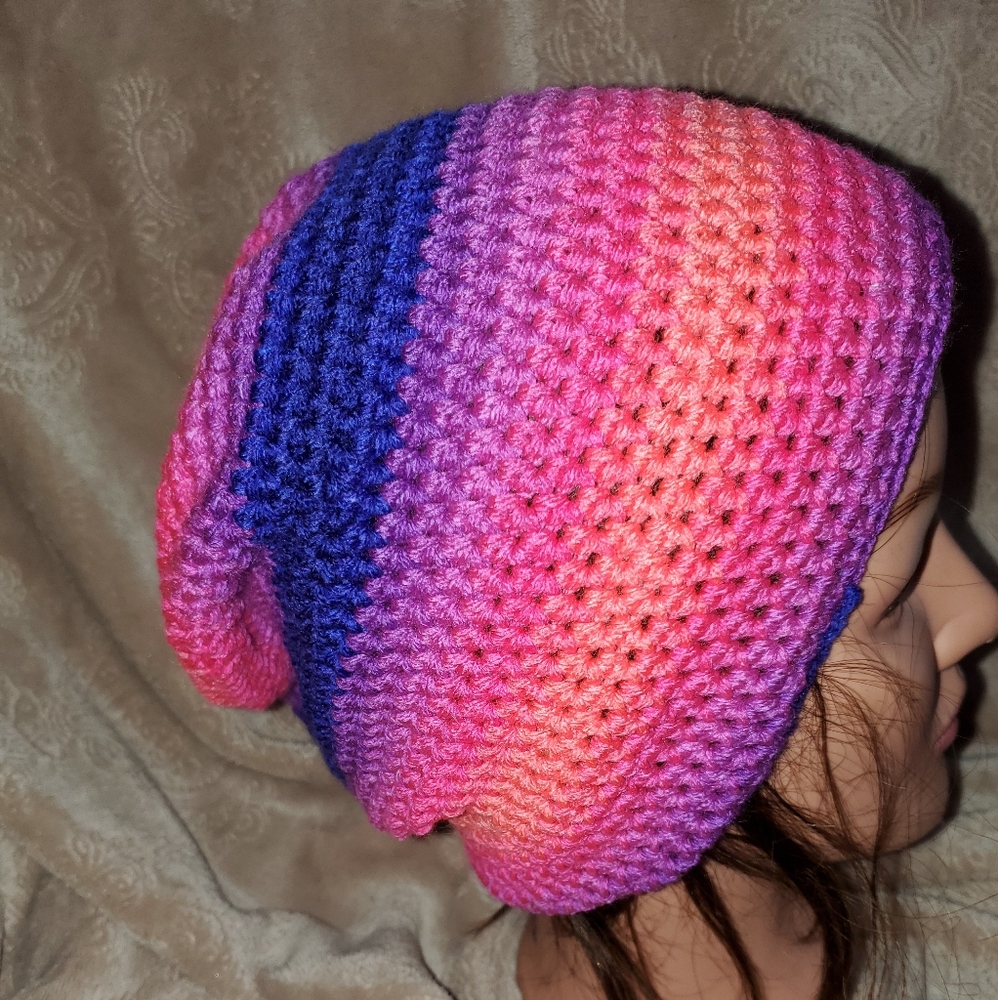 Crocheted adult slouchy beanie hat
